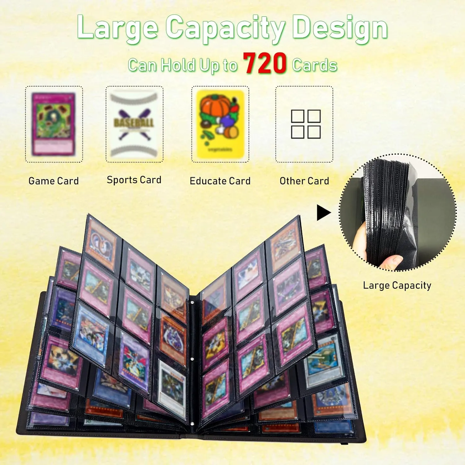 Card Binder 9 Pocket Trading Card Album Folder 720 Side Loading Pocket Binder Baseball Card Binder with Colorful Horse Pattern Design Card Binder for Game Cards & Sports Cards