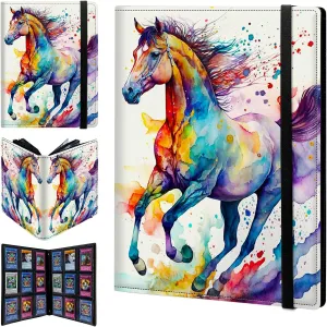 Card Binder 9 Pocket Trading Card Album Folder 720 Side Loading Pocket Binder Baseball Card Binder with Colorful Horse Pattern Design Card Binder for Game Cards & Sports Cards
