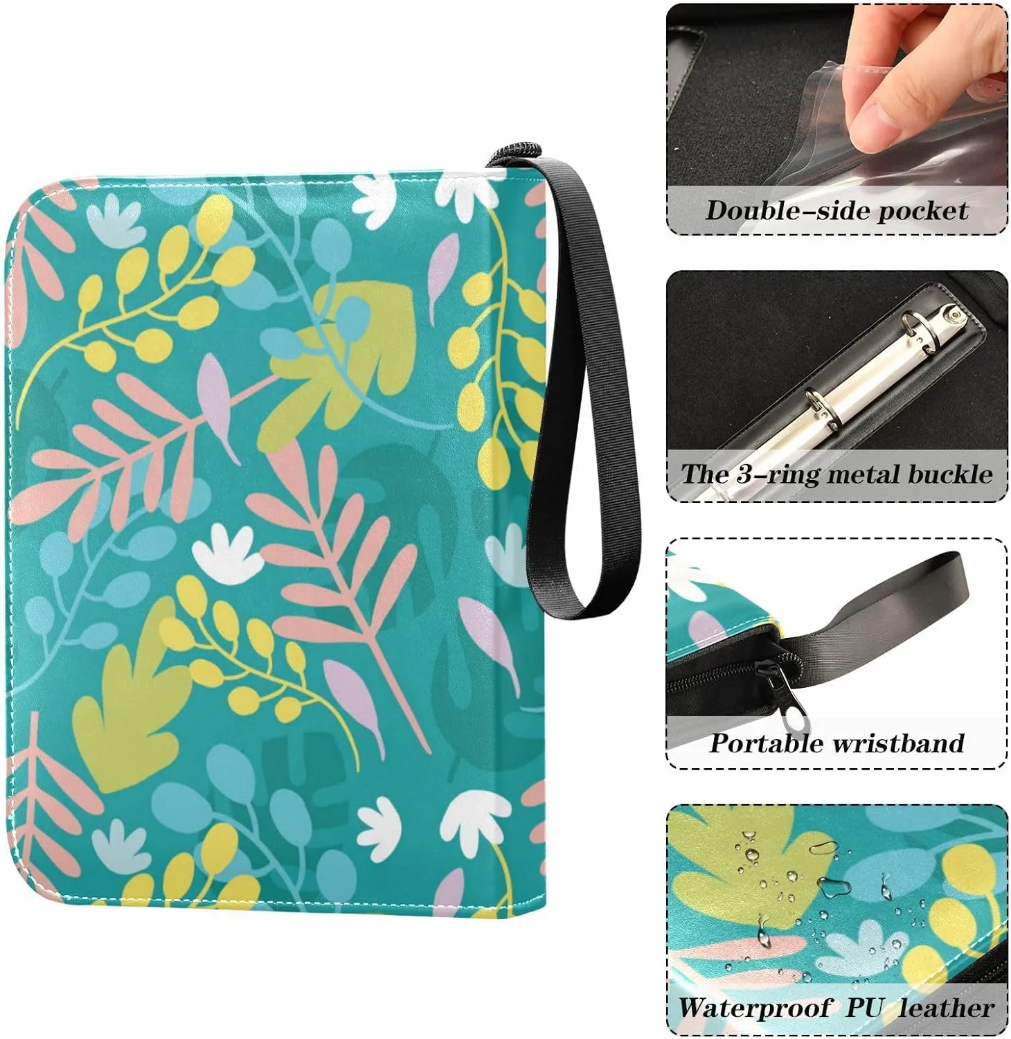 Card Binder Sports Card Binder Trading Card binder 4 Card Binder for Game Cards Sports Cards Photos Colorful Leaves Green