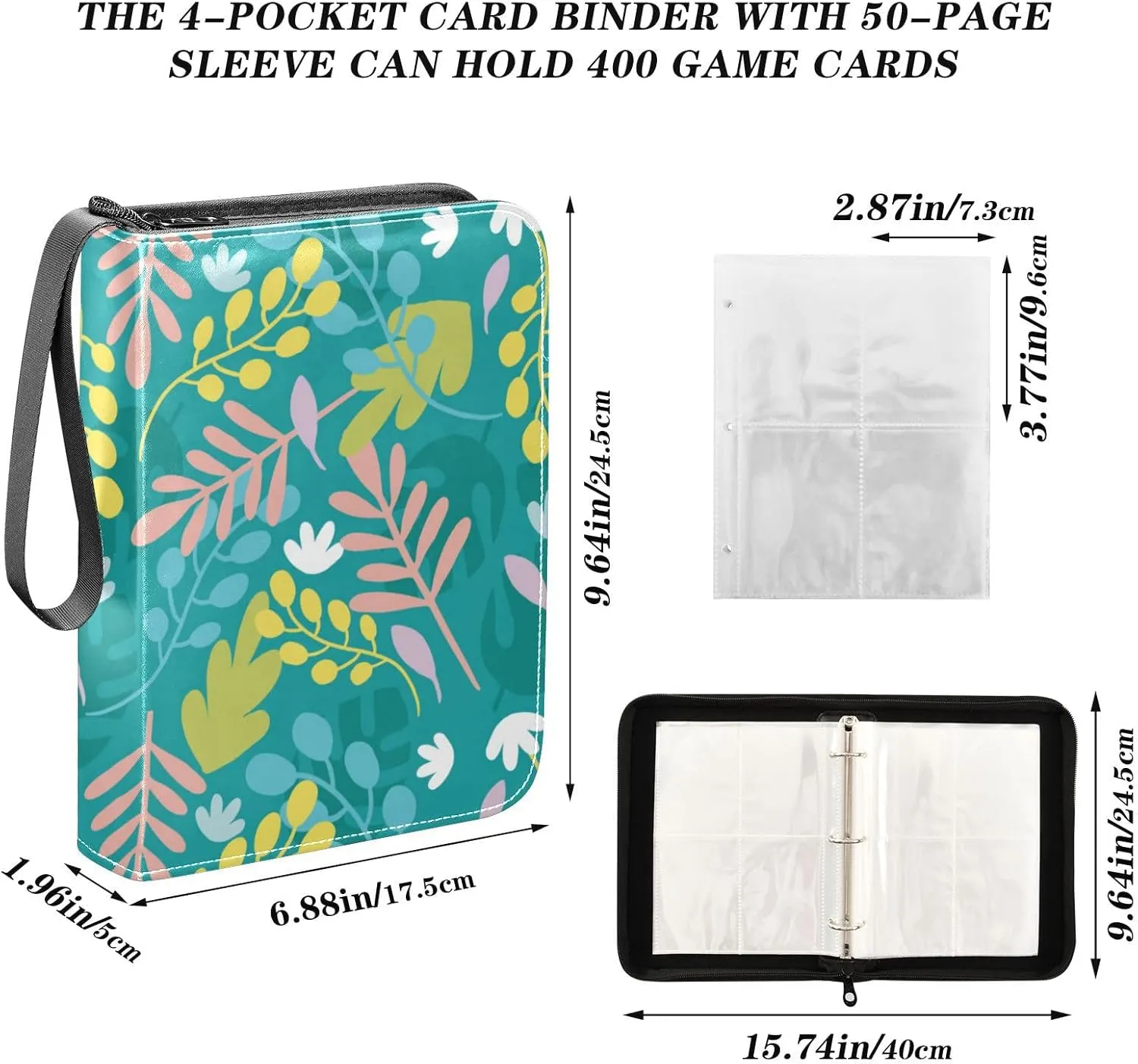 Card Binder Sports Card Binder Trading Card binder 4 Card Binder for Game Cards Sports Cards Photos Colorful Leaves Green