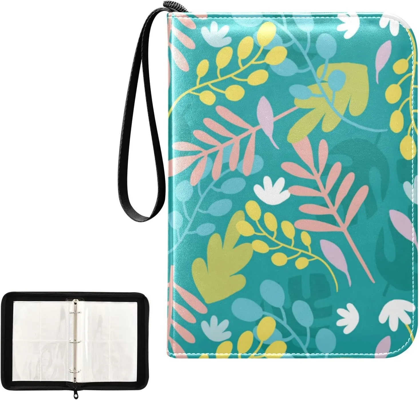 Card Binder Sports Card Binder Trading Card binder 4 Card Binder for Game Cards Sports Cards Photos Colorful Leaves Green