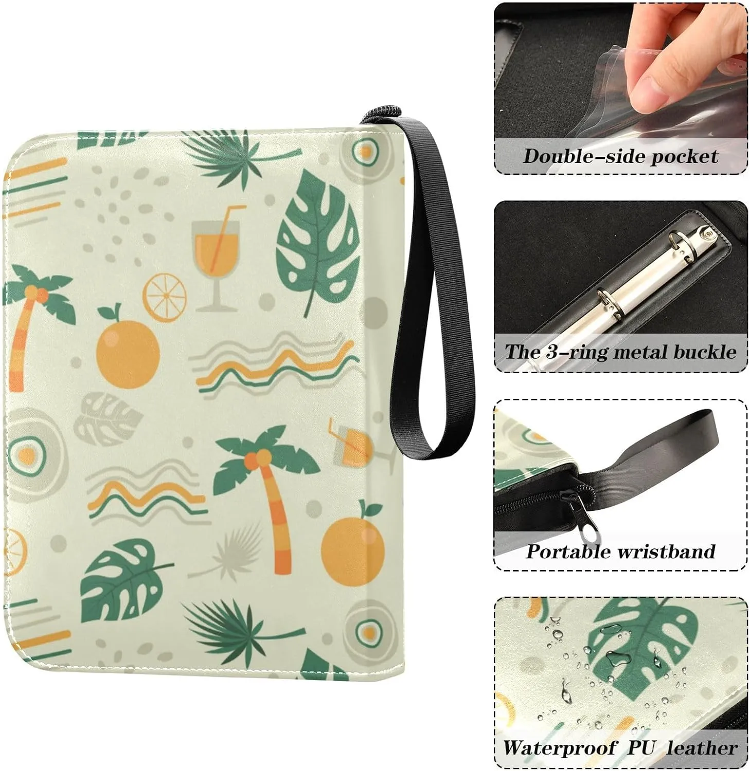 Card Binder Sports Card Binder Trading Card binder 4 Card Binder for Game Cards Sports Cards Photos Colorful Summer Beach Green