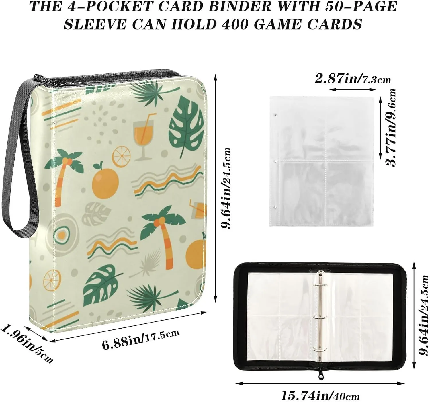 Card Binder Sports Card Binder Trading Card binder 4 Card Binder for Game Cards Sports Cards Photos Colorful Summer Beach Green