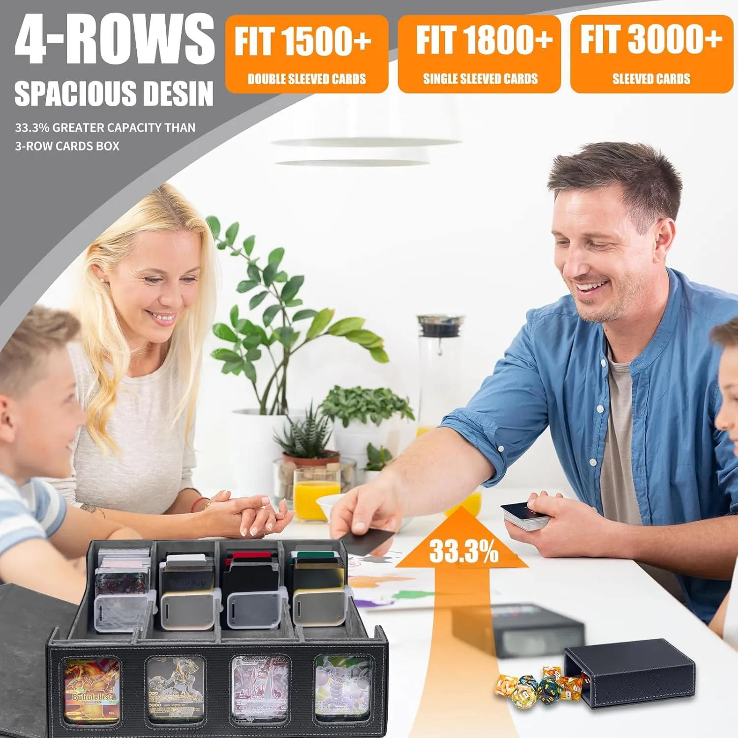 Card Storage Box 3200  MTG Commander Deck Box TCG Deck Case with Display Windows Dice Tray,Card Organizer 30 Colorful Dividers& 4 Supporters& 4 Toploaders