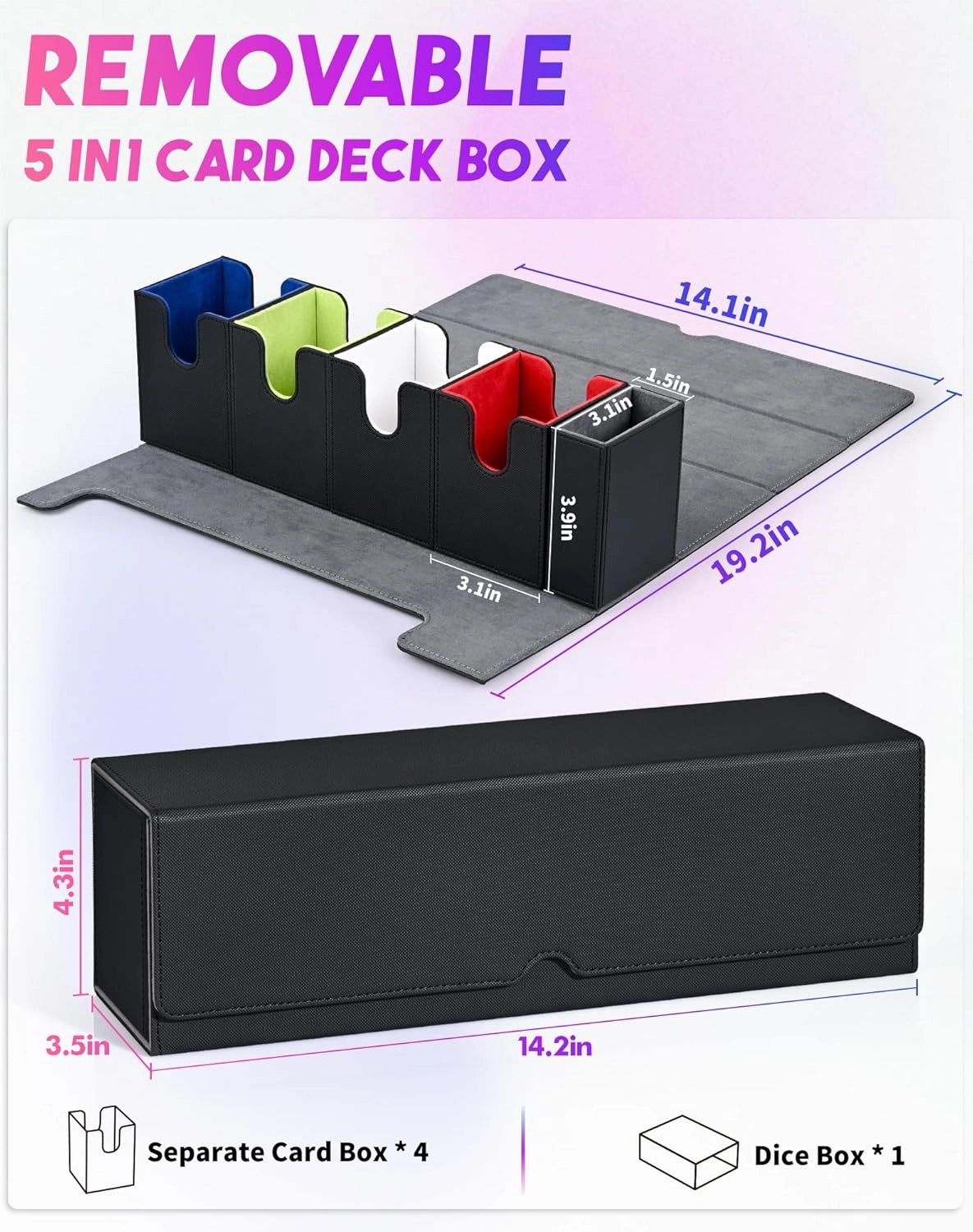 Card Deck Box with Dice Tray for MTG, 5 in 1 Card Deck Case Holds 800  Unsleeved Cards, Strong Magnet Card Organizer Compatible with Yugioh TCG Sports Cards (Colorful)