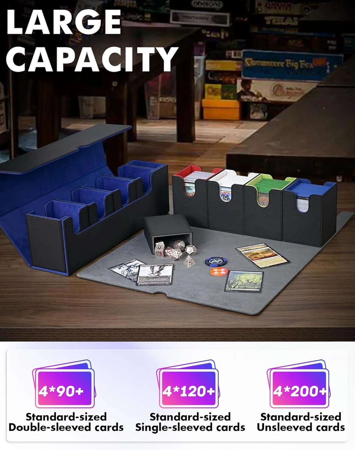 Card Deck Box with Dice Tray for MTG, 5 in 1 Card Deck Case Holds 800  Unsleeved Cards, Strong Magnet Card Organizer Compatible with Yugioh TCG Sports Cards (Colorful)