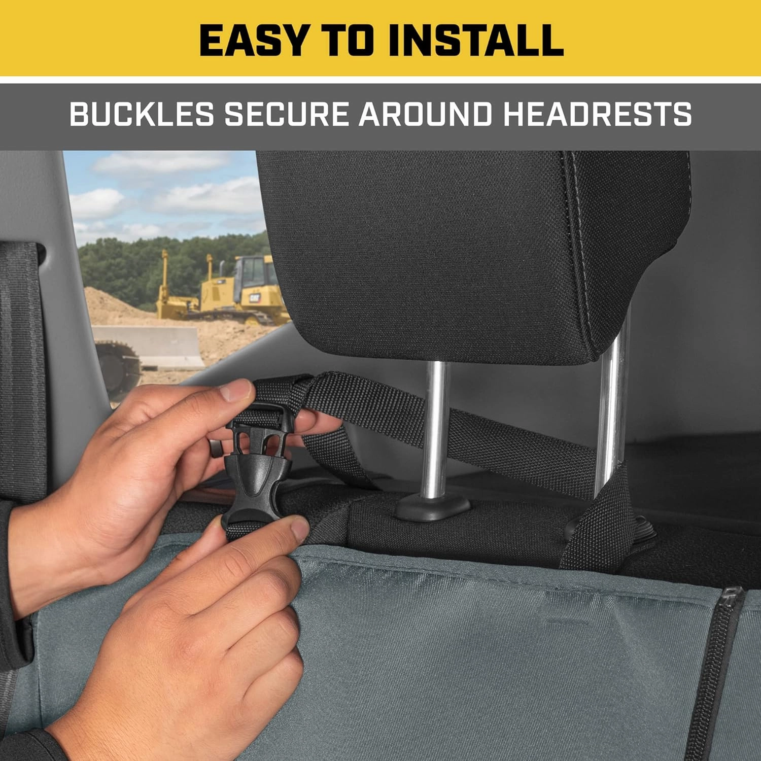Cat Flexfit Gray Rear Seat Cover for Car - Durable Canvas Material Back Car Seat Covers 60/40 Split Bench Protector – Back Seat Cover for Truck & SUV Back Seat Protector Interior Car Accessories
