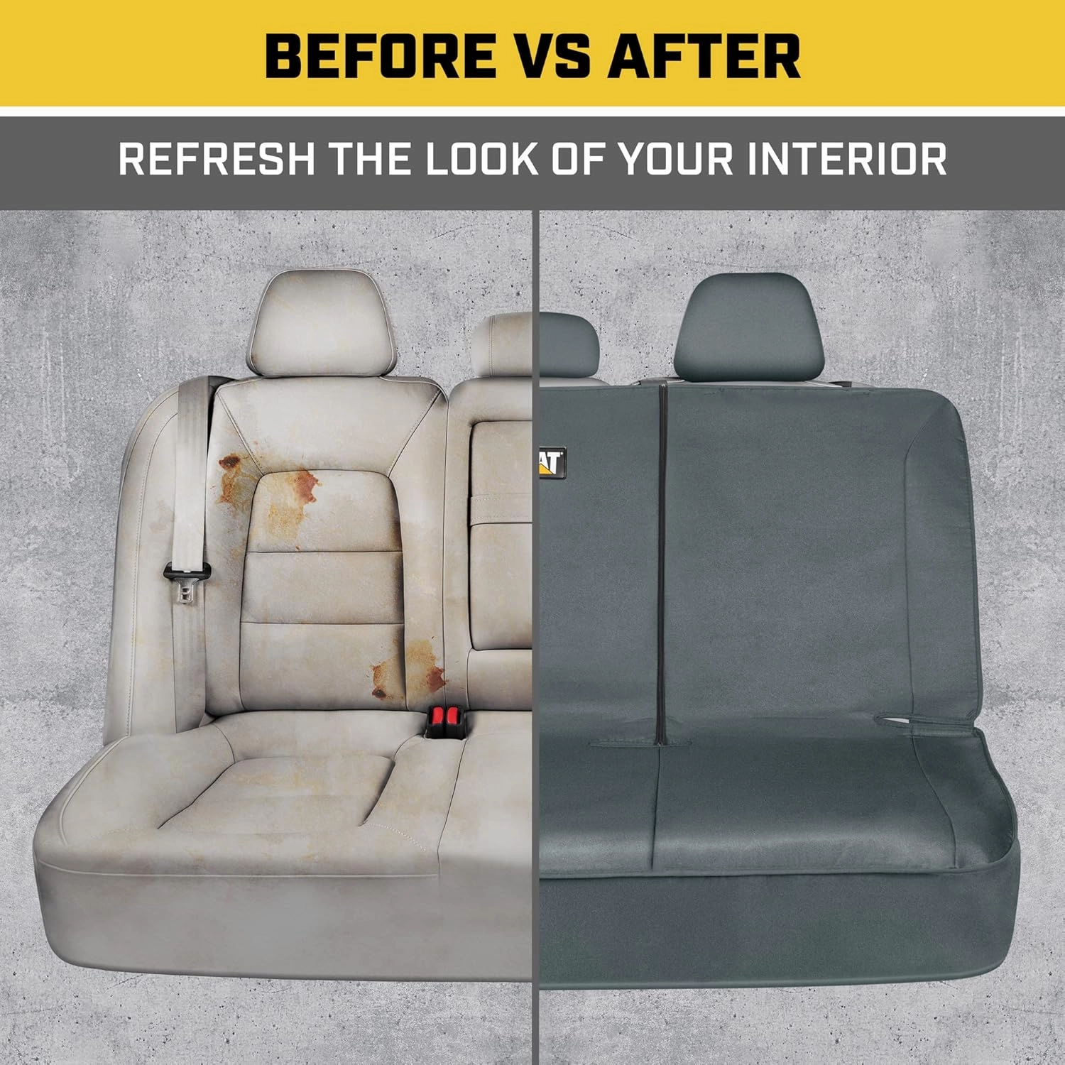 Cat Flexfit Gray Rear Seat Cover for Car - Durable Canvas Material Back Car Seat Covers 60/40 Split Bench Protector – Back Seat Cover for Truck & SUV Back Seat Protector Interior Car Accessories