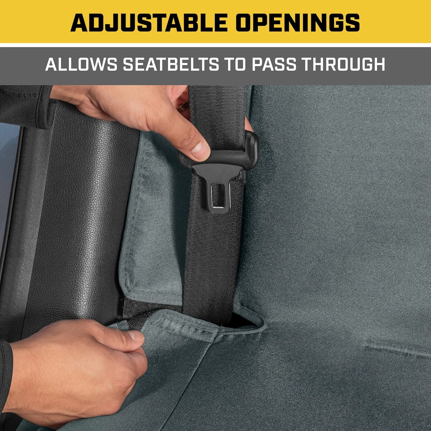 Cat Flexfit Gray Rear Seat Cover for Car - Durable Canvas Material Back Car Seat Covers 60/40 Split Bench Protector – Back Seat Cover for Truck & SUV Back Seat Protector Interior Car Accessories