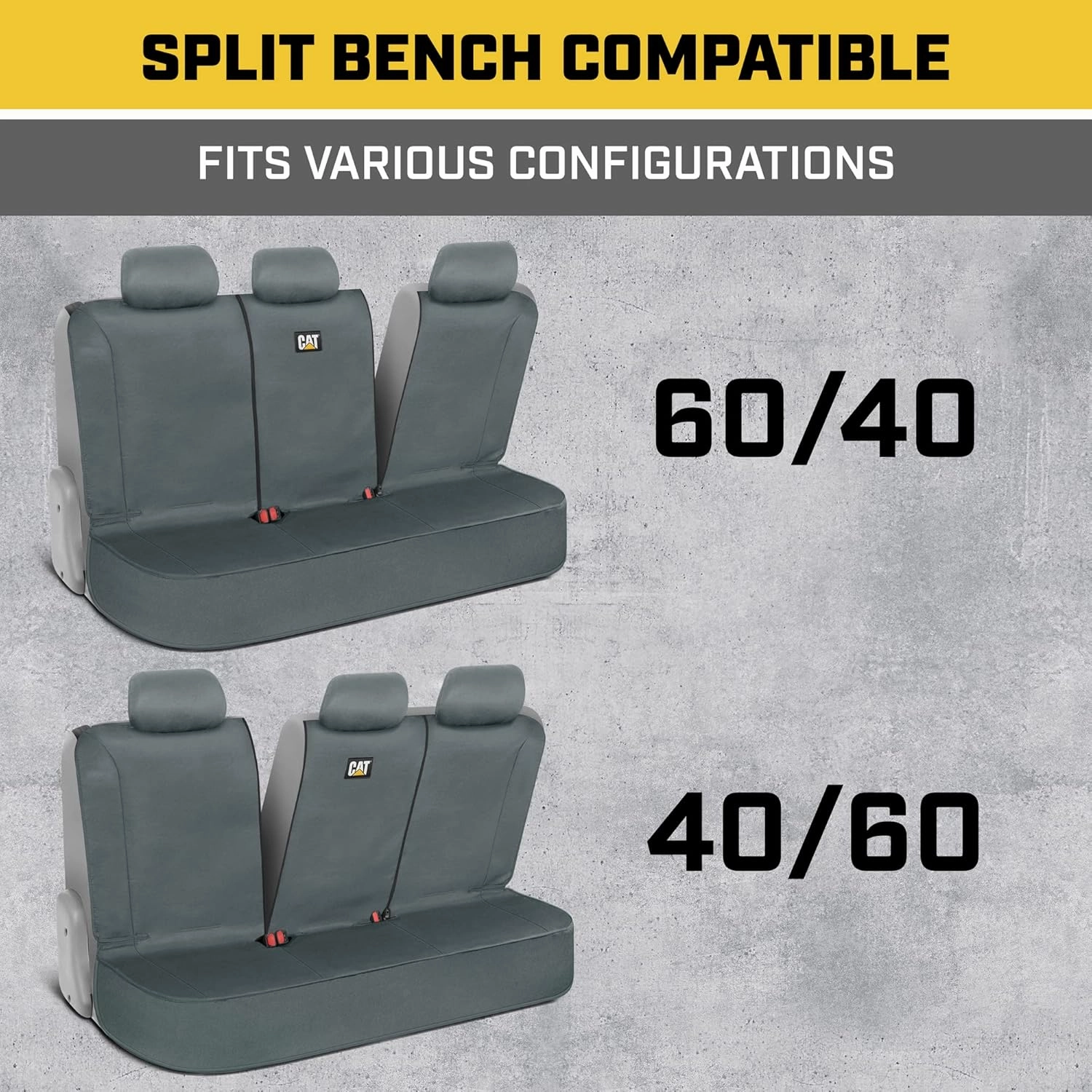 Cat Flexfit Gray Rear Seat Cover for Car - Durable Canvas Material Back Car Seat Covers 60/40 Split Bench Protector – Back Seat Cover for Truck & SUV Back Seat Protector Interior Car Accessories