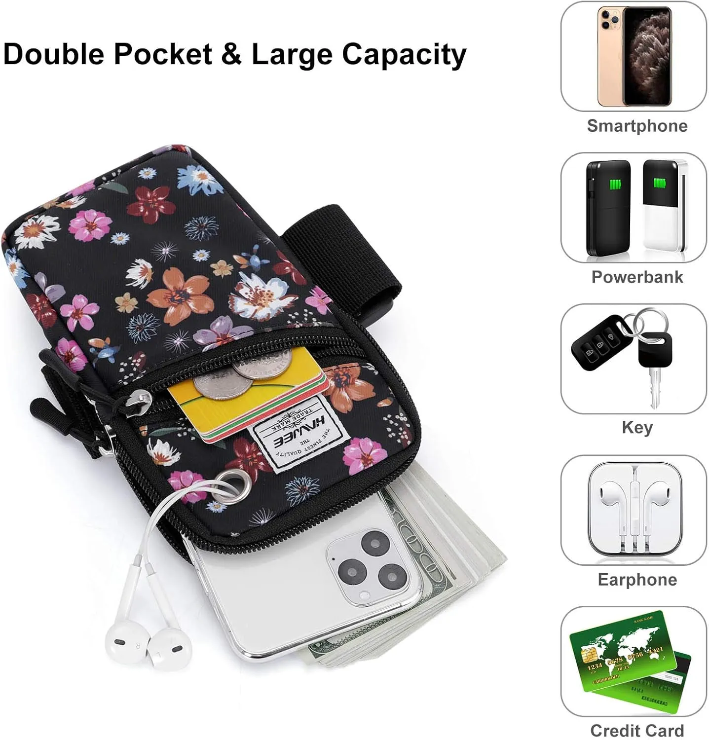 Cell Phone Arm Bands Bag for Women Sports Running Pouch Hold Smartphone 6.28 Inches Full-Screen, Colorful Flower