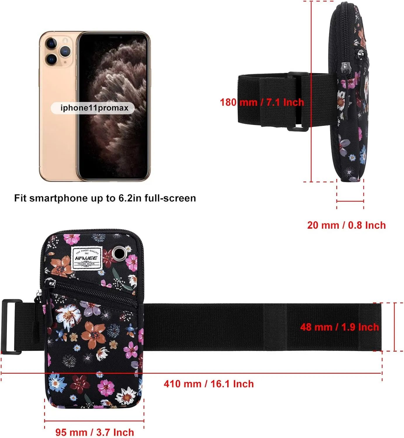 Cell Phone Arm Bands Bag for Women Sports Running Pouch Hold Smartphone 6.28 Inches Full-Screen, Colorful Flower