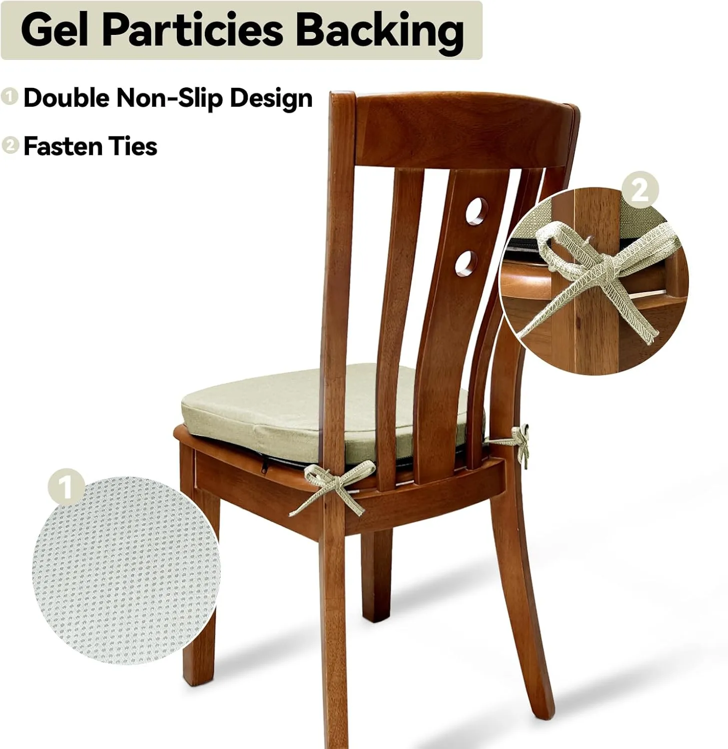 Chair Cushion with Ties for Dining Chairs Memory Foam Thick Kitchen Chair Pad 17" x 16.5" x 2"Set of 4,with Machine Washable Cover Seat with Zipper Indoor Chair for Room,Office etc-Beige