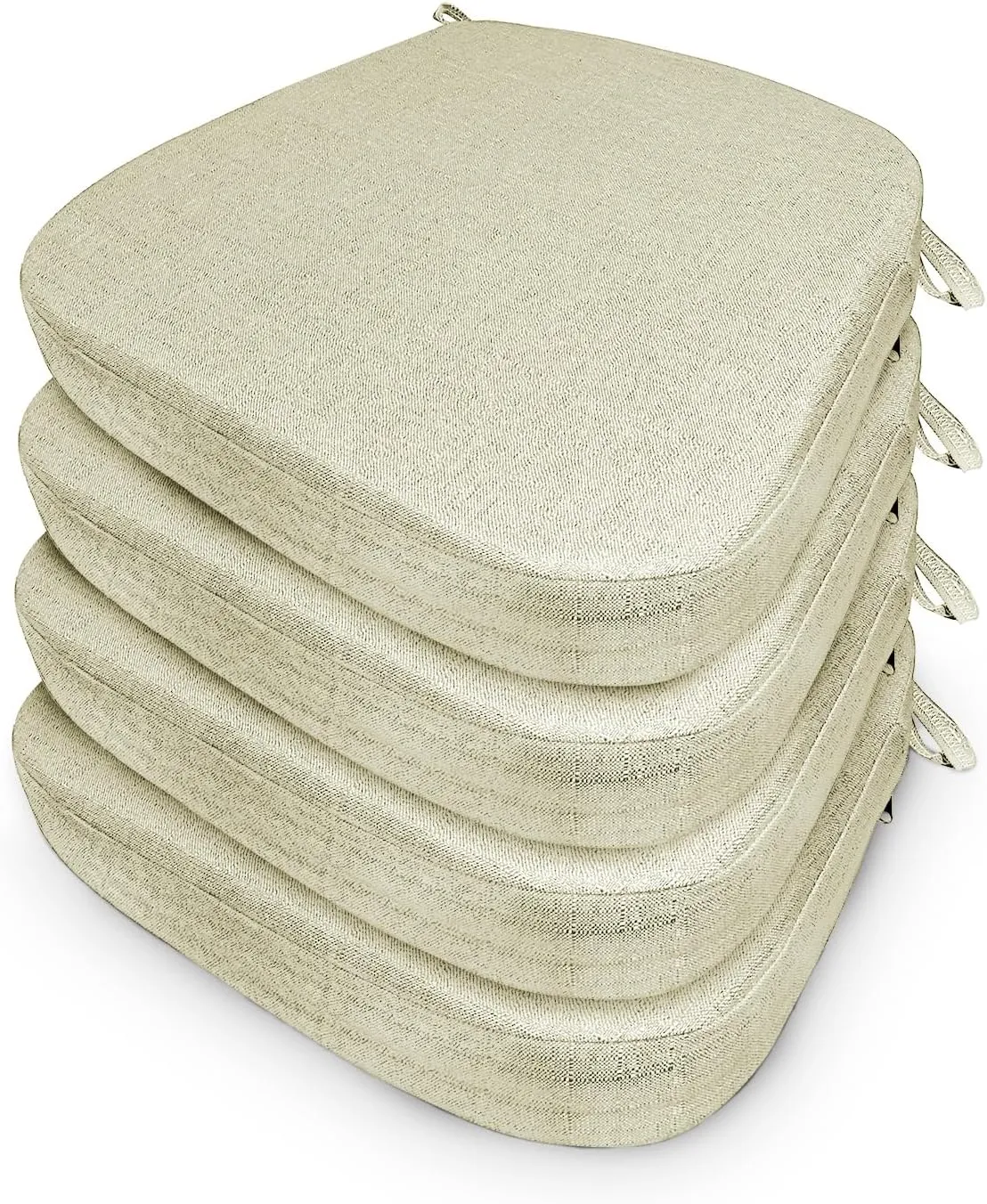 Chair Cushion with Ties for Dining Chairs Memory Foam Thick Kitchen Chair Pad 17" x 16.5" x 2"Set of 4,with Machine Washable Cover Seat with Zipper Indoor Chair for Room,Office etc-Beige