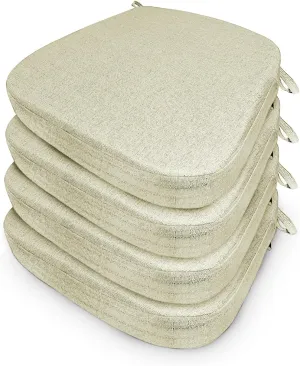 Chair Cushion with Ties for Dining Chairs Memory Foam Thick Kitchen Chair Pad 17" x 16.5" x 2"Set of 4,with Machine Washable Cover Seat with Zipper Indoor Chair for Room,Office etc-Beige