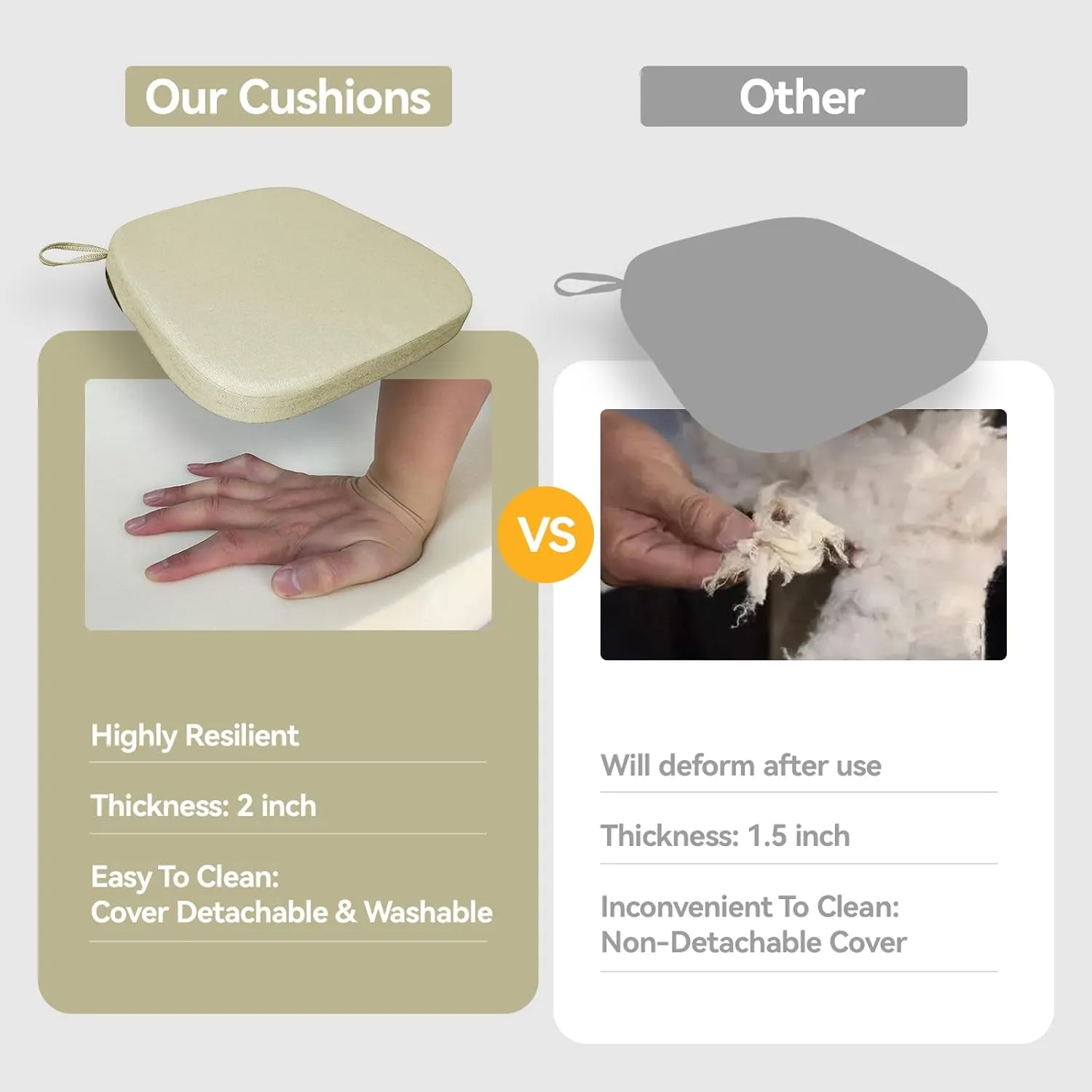 Chair Cushion with Ties for Dining Chairs Memory Foam Thick Kitchen Chair Pad 17" x 16.5" x 2"Set of 4,with Machine Washable Cover Seat with Zipper Indoor Chair for Room,Office etc-Beige