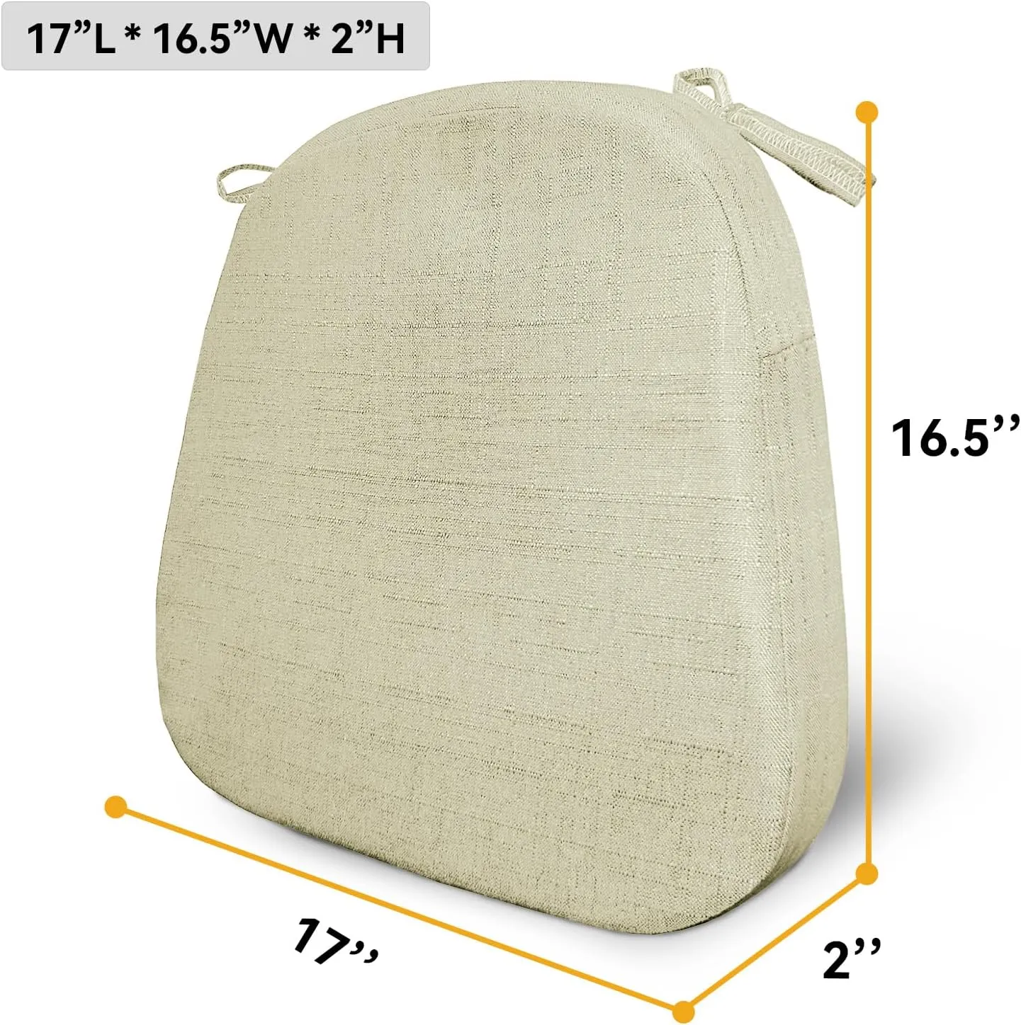 Chair Cushion with Ties for Dining Chairs Memory Foam Thick Kitchen Chair Pad 17" x 16.5" x 2"Set of 4,with Machine Washable Cover Seat with Zipper Indoor Chair for Room,Office etc-Beige