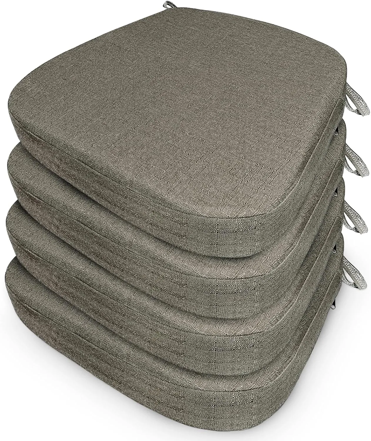 Chair Cushion with Ties for Dining Chairs Memory Foam Thick Kitchen Chair Pad 17" x 16.5" x 2"Set of 4,with Machine Washable Cover Seat with Zipper Indoor Chair for Room,Office etc-Brown