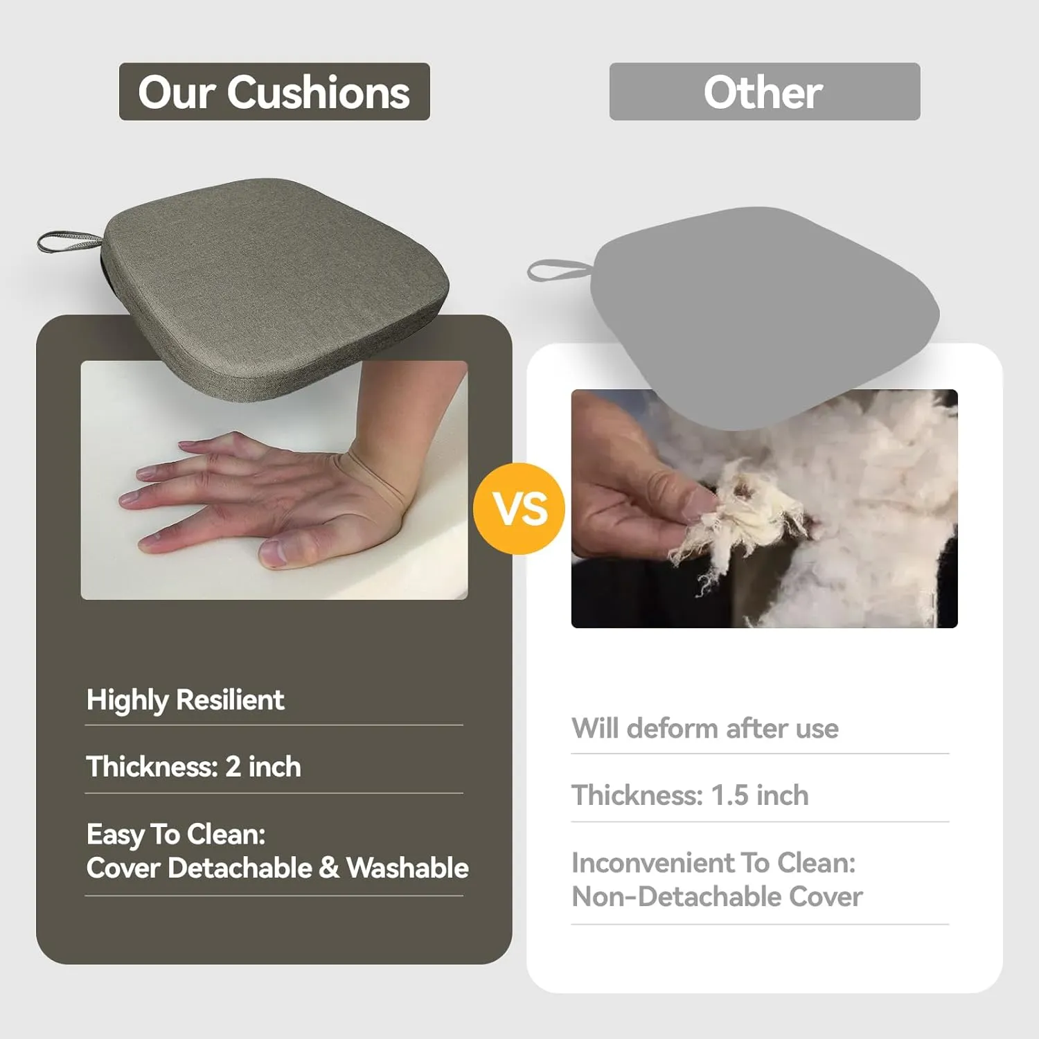 Chair Cushion with Ties for Dining Chairs Memory Foam Thick Kitchen Chair Pad 17" x 16.5" x 2"Set of 4,with Machine Washable Cover Seat with Zipper Indoor Chair for Room,Office etc-Brown