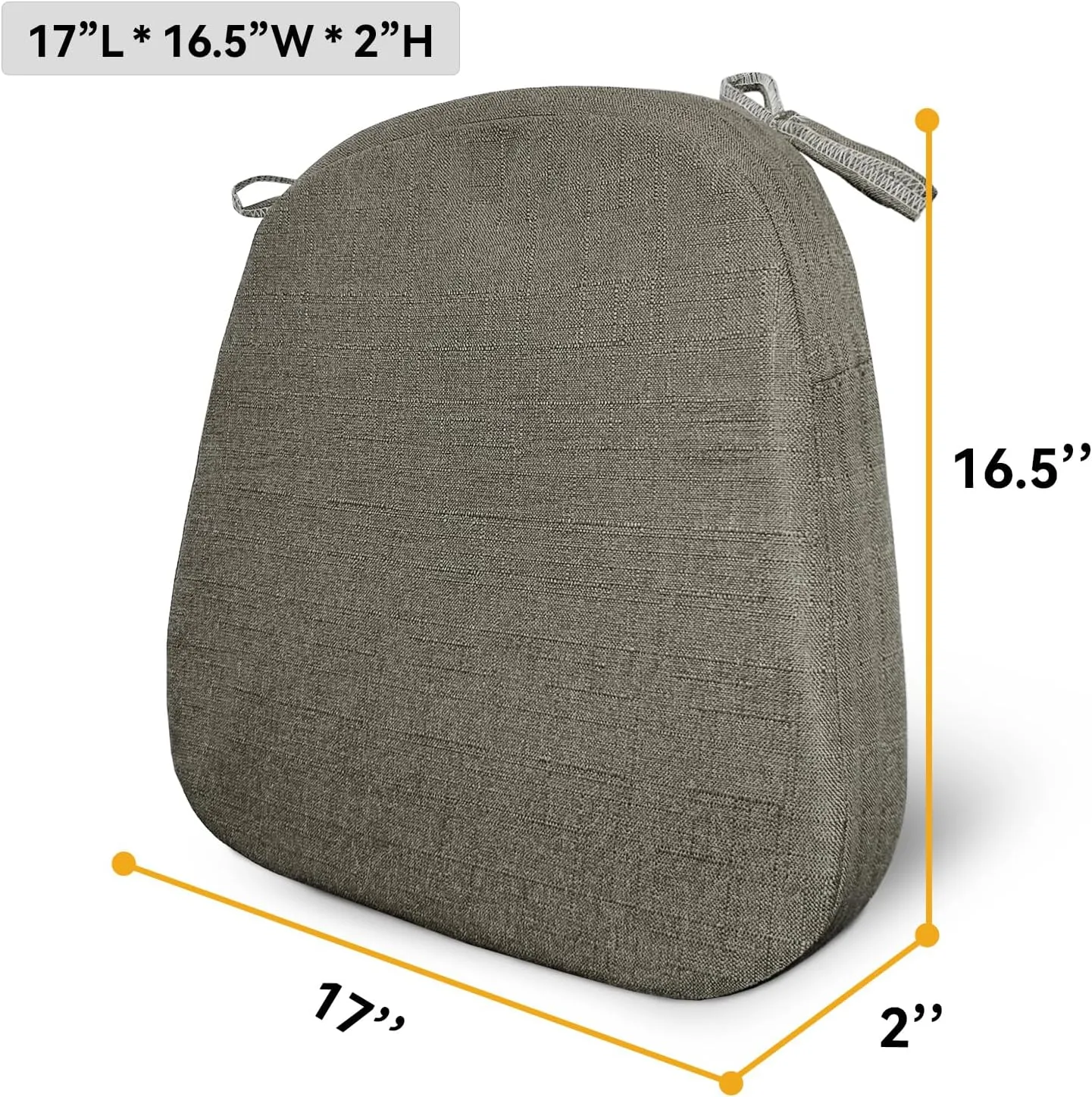Chair Cushion with Ties for Dining Chairs Memory Foam Thick Kitchen Chair Pad 17" x 16.5" x 2"Set of 4,with Machine Washable Cover Seat with Zipper Indoor Chair for Room,Office etc-Brown