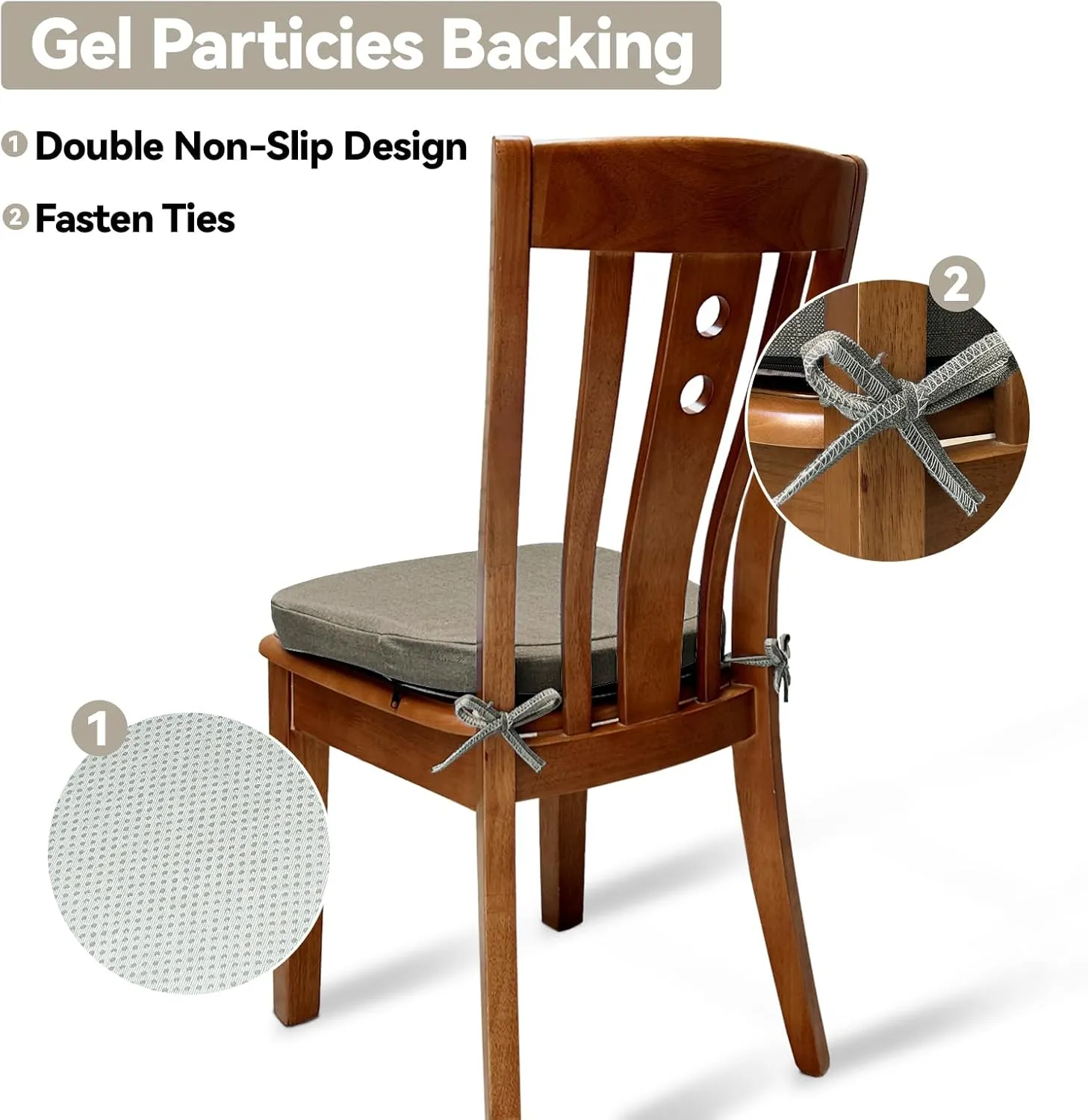 Chair Cushion with Ties for Dining Chairs Memory Foam Thick Kitchen Chair Pad 17" x 16.5" x 2"Set of 4,with Machine Washable Cover Seat with Zipper Indoor Chair for Room,Office etc-Brown