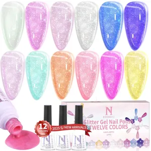Chameleon Gel Nail Polish Set，12 Colors Neon Trendy Shimmer Glitter Gel Nail Polish Dreamy Aurora Pearl Gel Polish Kit Soak Off UV LED DIY Manicure Kit Christmas Gift for Women Girls