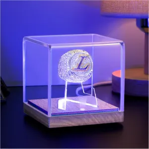 Championship Ring Display Case with Led Light, UV-Protected Clear Challenge Coin Holder with Walnut Wood Stand Base, Display Box for Memorabilia, Gift for Baseball, Softball, Super Bowl, Football Ring