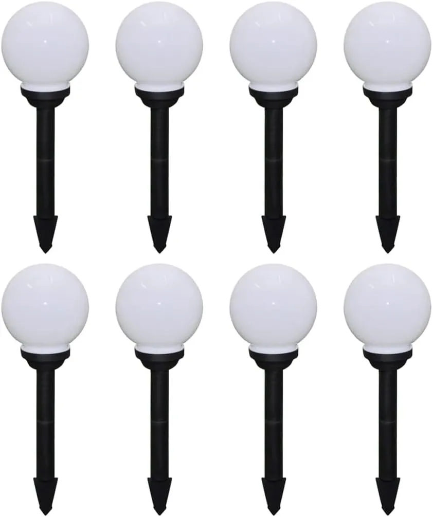 CHARMMA Garden Lamp Set of 8 White Shiny Ball,Black Tube Tough Plastic,Outdoor Lighting-277114
