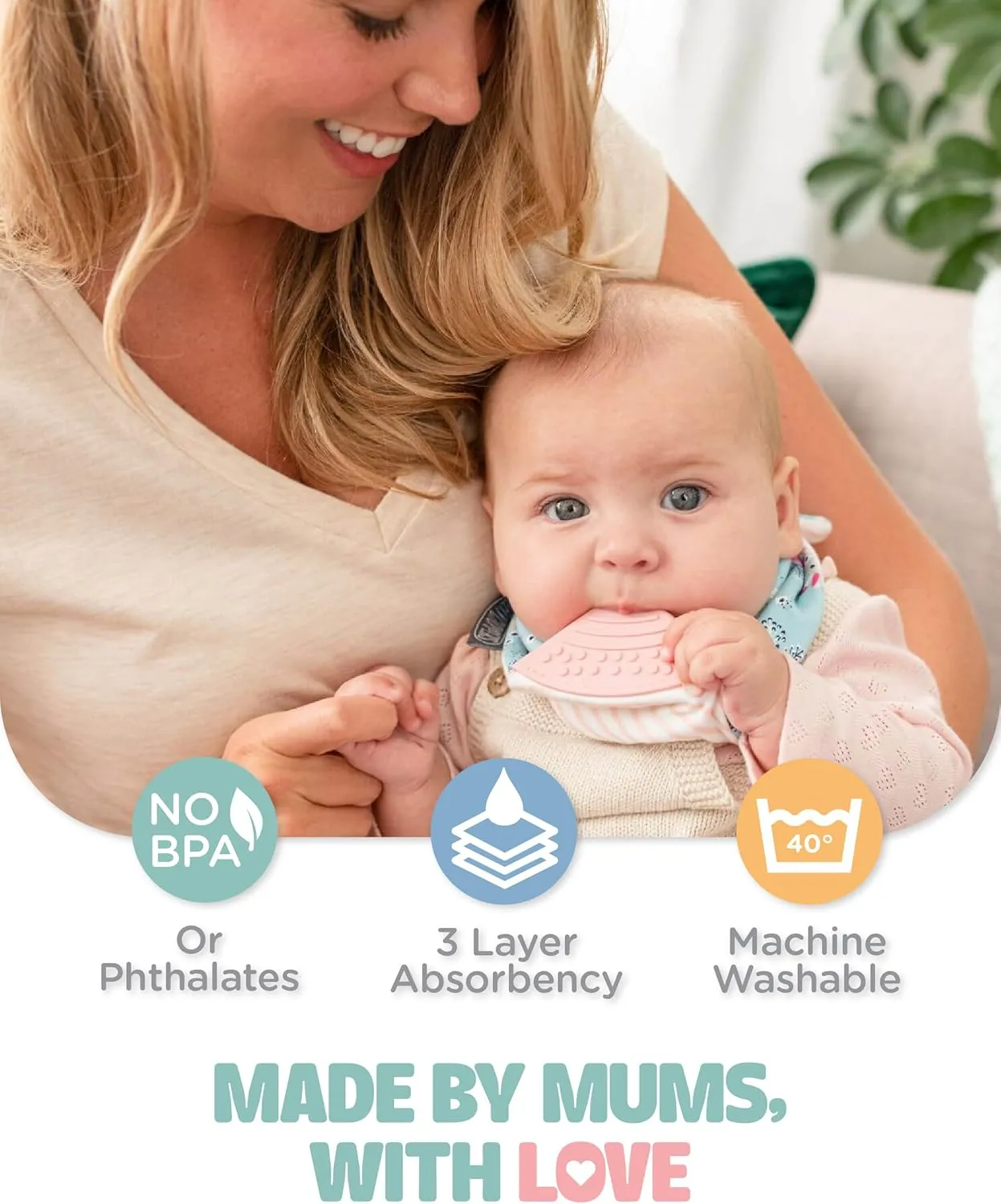 Cheeky Chompers Neckerchew Teething Bib, 2-in-1 Bandana Style Bib w/Food Grade Silicone Teether