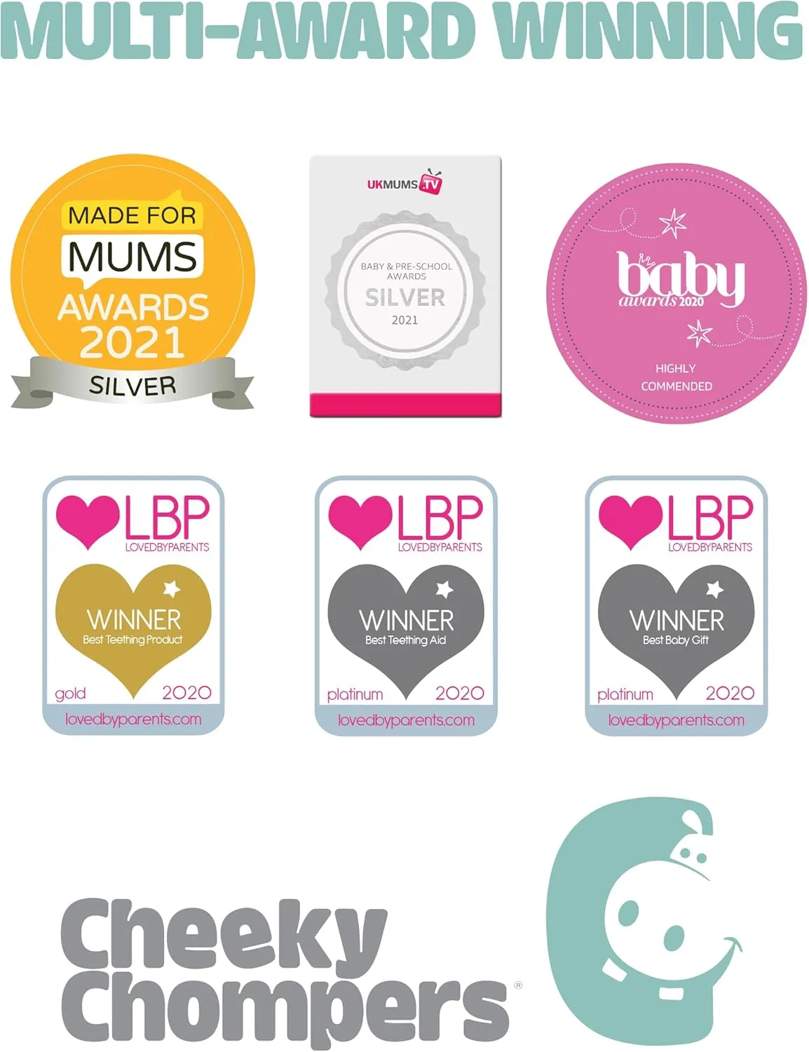 Cheeky Chompers Neckerchew Teething Bib, 2-in-1 Bandana Style Bib w/Food Grade Silicone Teether