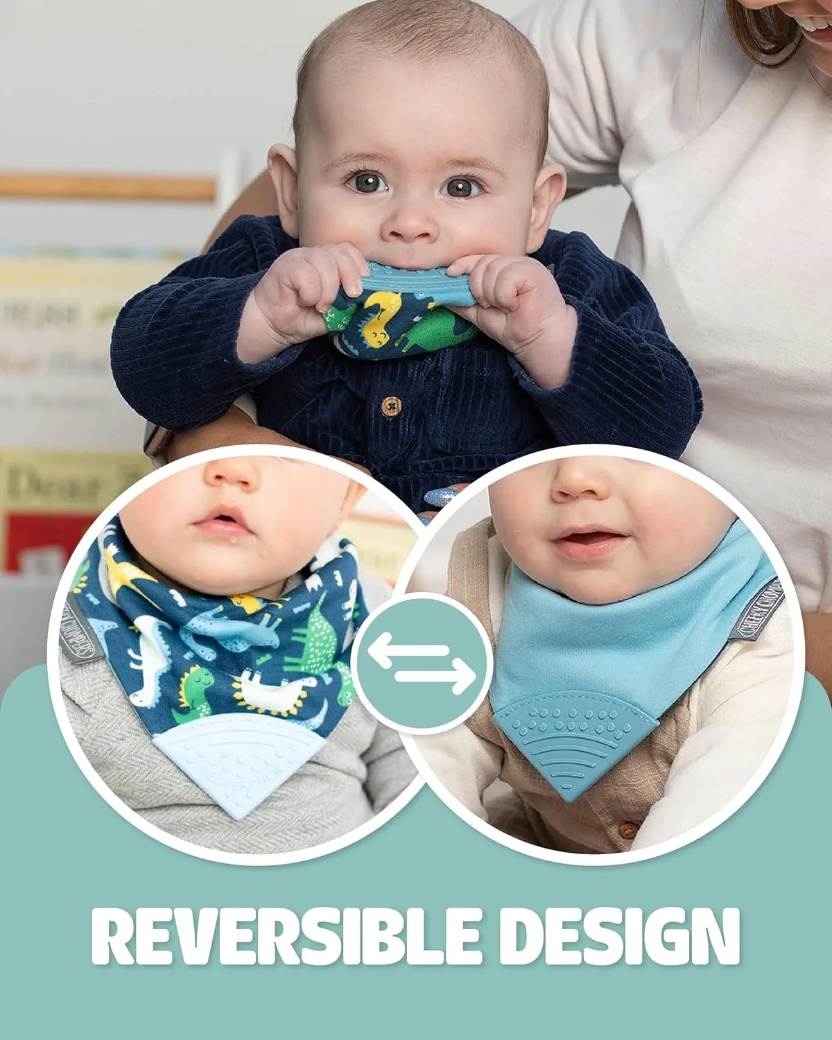 Cheeky Chompers Neckerchew Teething Bib, 2-in-1 Bandana Style Bib w/Food Grade Silicone Teether