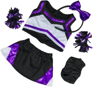 Cheerleader Uniform Outfit for Plush Toy - Huggable Plushie Buddy Bear Purple Black Cheer Costume Stuffed Animal, Ideal Gift for Kids, Fits Most 6"-10" Soft Toys