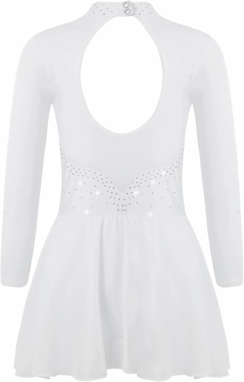 CHICTRY Youth Girls Mesh Splice Long Sleeve Rhinestone Figure Ice Skating Dress Ballet Tutu Leotard Dress