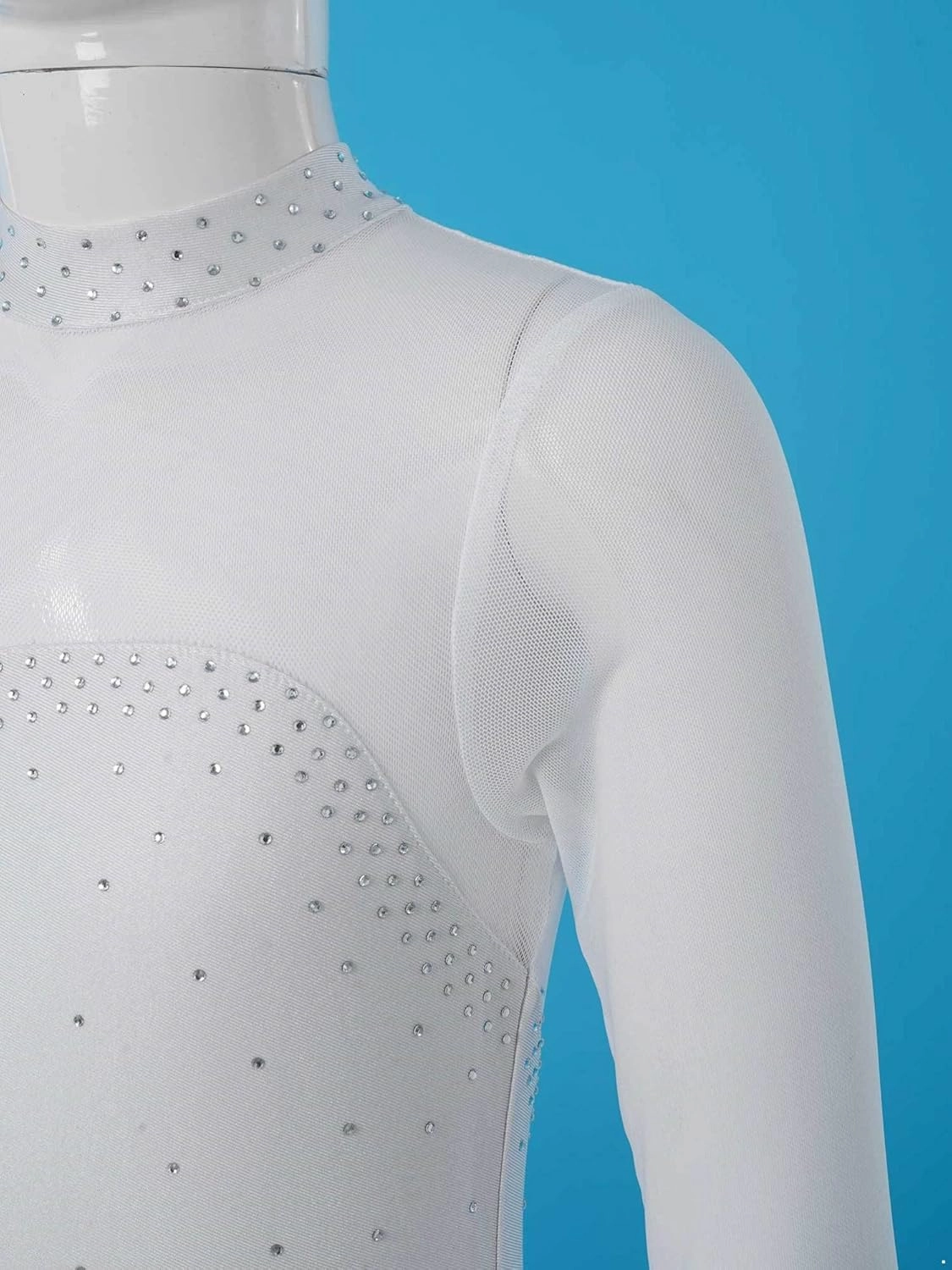 CHICTRY Youth Girls Mesh Splice Long Sleeve Rhinestone Figure Ice Skating Dress Ballet Tutu Leotard Dress