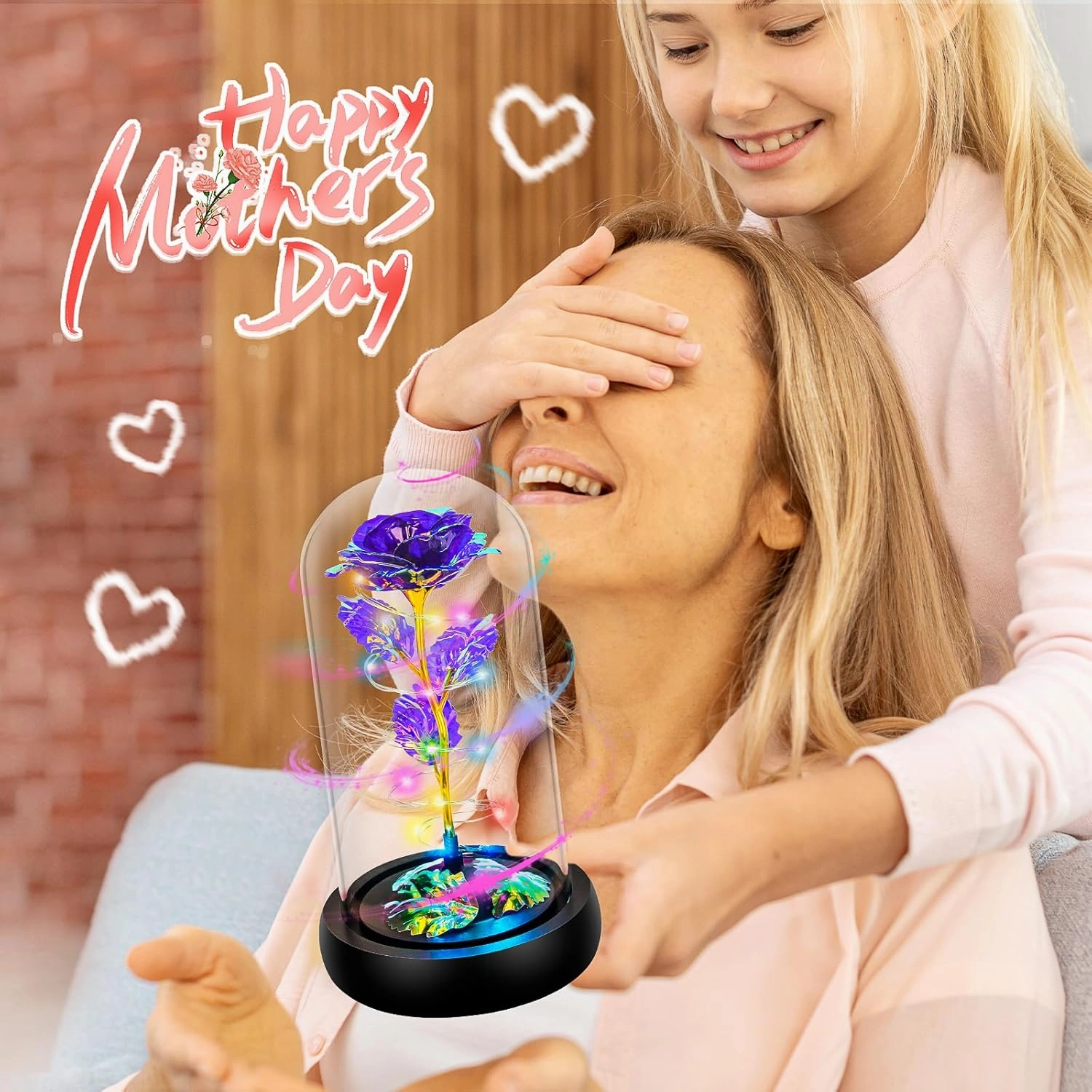Childom Rotating Valentines Gifts for Her,Birthday Gifts for Women,Valentines Rose Flower,Light Up Rose in Glass Dome,Spinning Colorful Purple Artificial Flowers Gifts for Mom,Wife,Anniversary