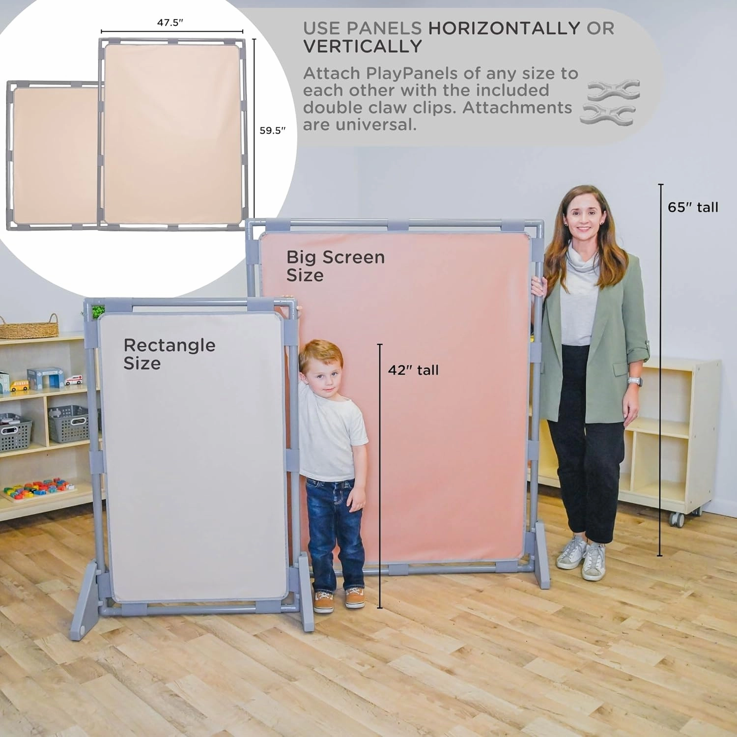 Children's Factory Big Screen PlayPanel - Set of 3, Kids Room Divider, Classroom Privacy Screen, Cantilever Feet Included, Elements