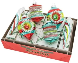 Christopher Radko Shiny Brite Festive Fete Mixed Shapes 6PC Set Assorted Sizes