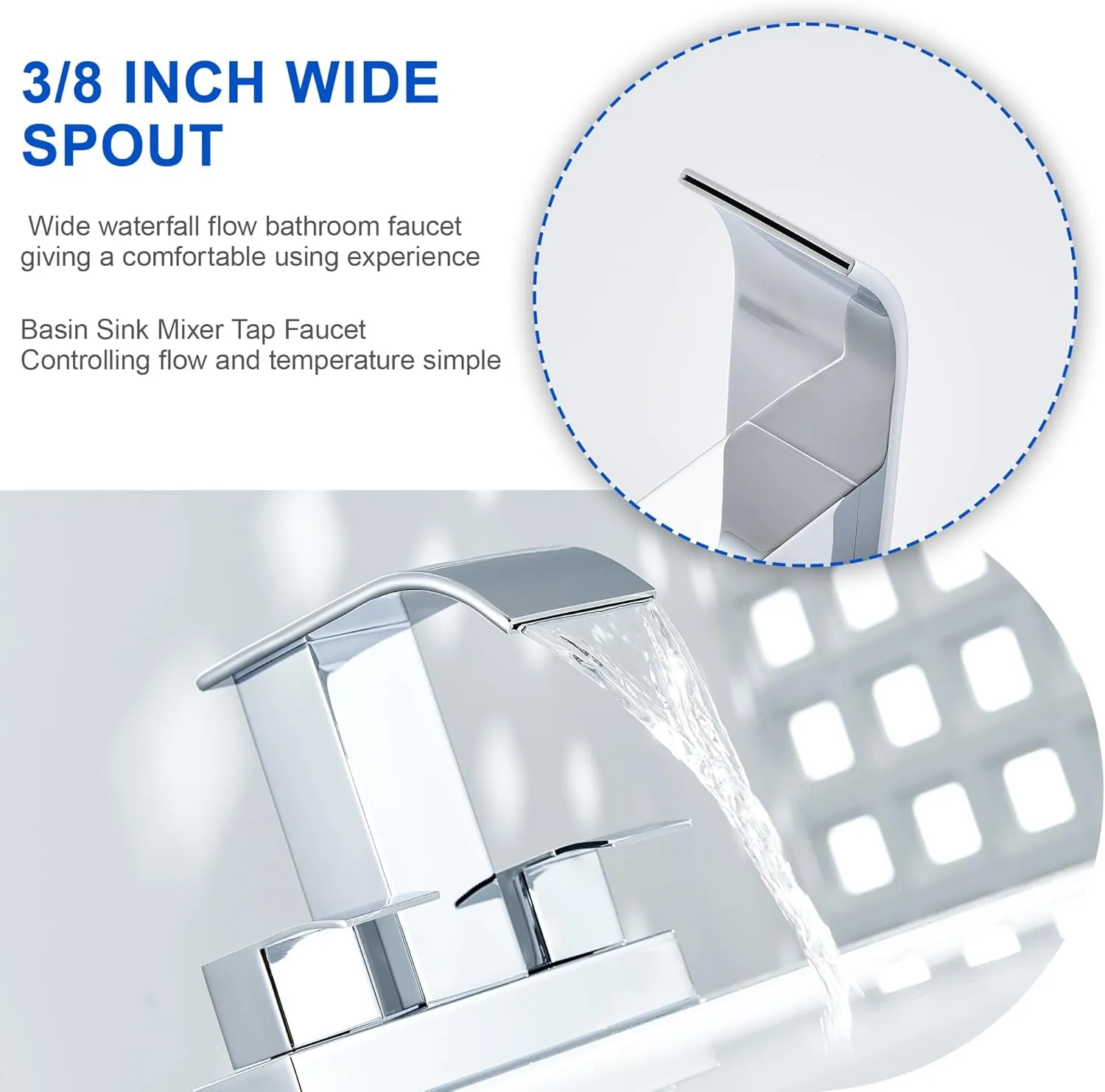 Chrome Bathroom Sink Faucet 2 Handles with Pop up Drain - Waterfall Bathroom Faucet Set 4 inch 2 or 3 Holes Centerset Mixer Tap Faucet with Supply Hoses for Bathroom Vanity Sink Vessel Basin