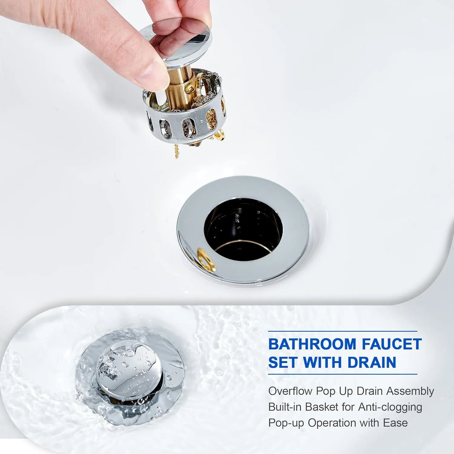 Chrome Bathroom Sink Faucet 2 Handles with Pop up Drain - Waterfall Bathroom Faucet Set 4 inch 2 or 3 Holes Centerset Mixer Tap Faucet with Supply Hoses for Bathroom Vanity Sink Vessel Basin