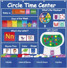 Circle Time Learning Center Classroom Pocket Chart, Circle Time Calendar Preschool, Educational Pocket Chart Teaching Materials, Learning Calendar Weather Counting Letter Color Shape etc