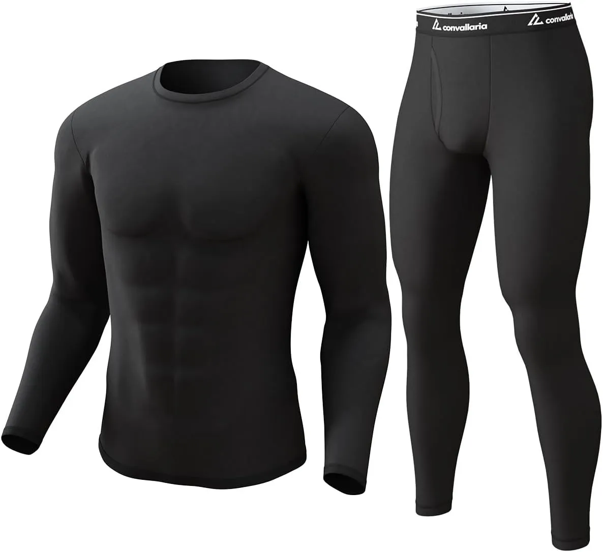 CL convallaria Long Johns Thermal Underwear for Men Soft Fleece Lined Base Layer Cold Weather Top Bottom Gift Set Midweight Crew Neck Black X-Large