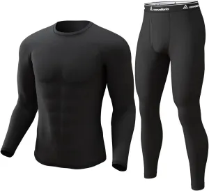 CL convallaria Long Johns Thermal Underwear for Men Soft Fleece Lined Base Layer Cold Weather Top Bottom Gift Set Midweight Crew Neck Black X-Large