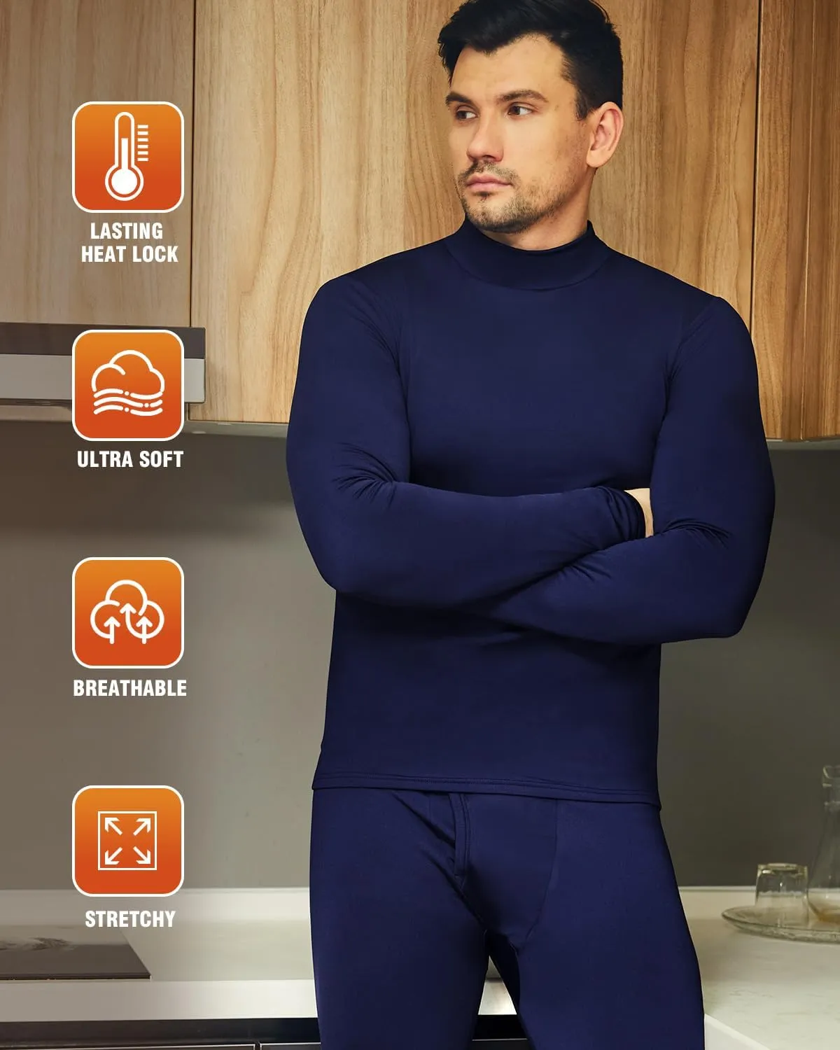 CL convallaria Long Johns Thermal Underwear for Men Soft Fleece Lined Base Layer Cold Weather Top Bottom Gift Set