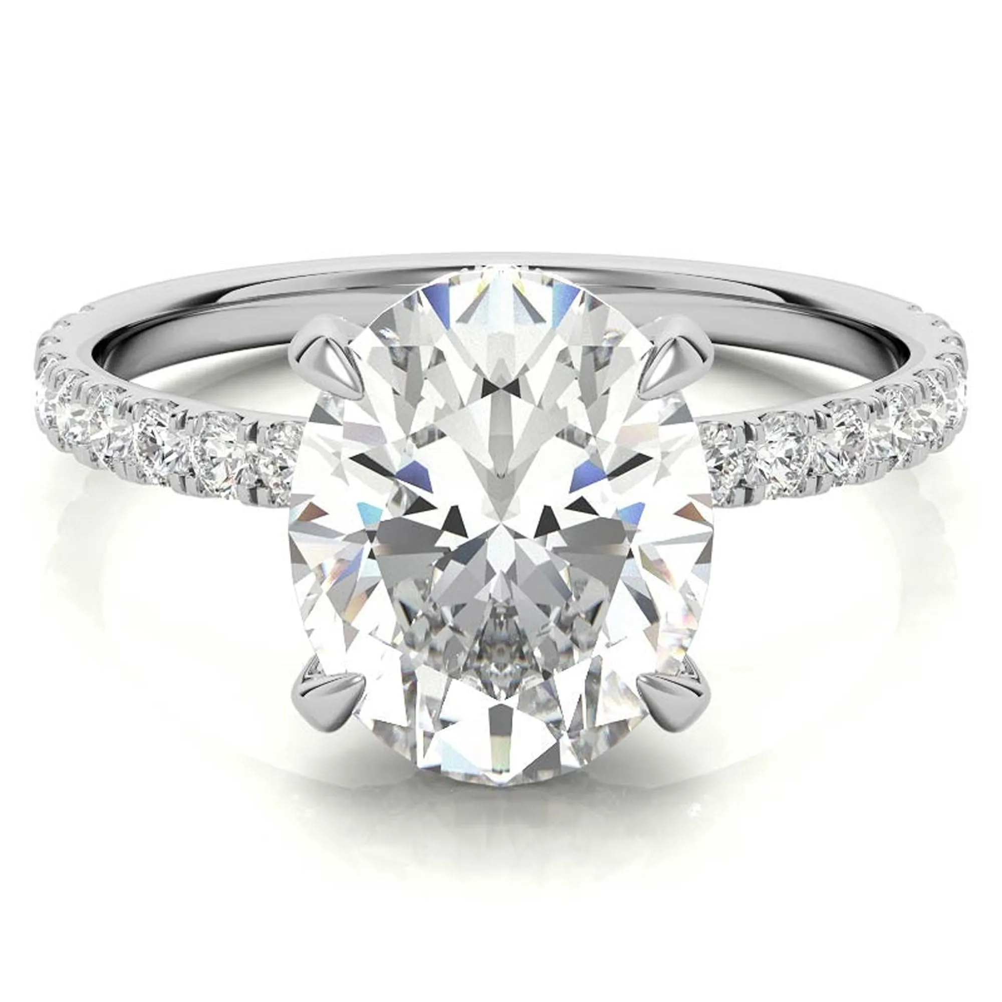 Classic 925 Sterling Silver Adjustable Oval-Cut White Gold Engagement Ring For Women