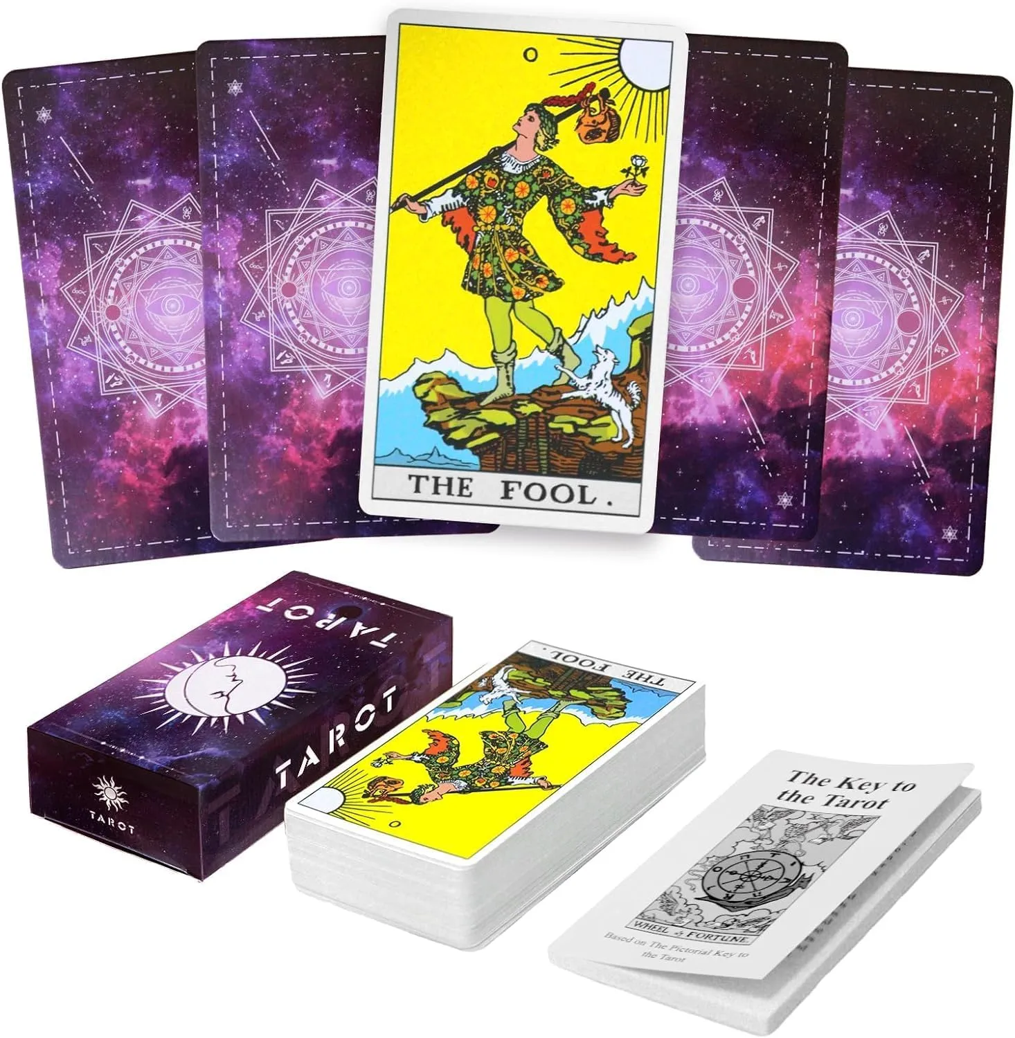 Classic Tarot Cards with Guide Book & Tarot Bag,78 Tarot Cards with Meaning on Them,Durable Tarot Fortune Telling Game for Beginners Set (Purple)