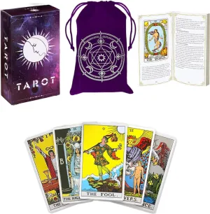 Classic Tarot Cards with Guide Book & Tarot Bag,78 Tarot Cards with Meaning on Them,Durable Tarot Fortune Telling Game for Beginners Set (Purple)