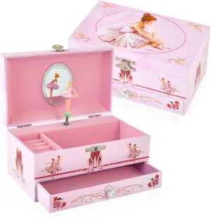 Classical Ballerina Musical Jewelry Box with Drawer and Dancing Ballerina,Girls Gifts for Kids Jewel Storage, Girls Music Box for Kids Ages 3-12 Gift