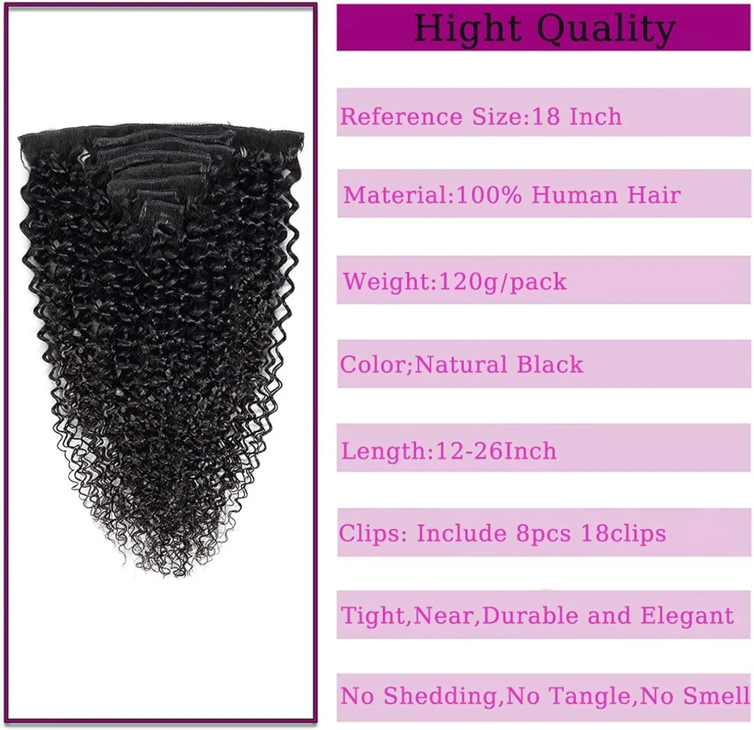 Clip in Hair Extensions Curly Clip in Hair Extensions Human Hair for Black Women - 8 Pieces/Set #1B Double Weft Brazilian Remy Human Hair Clip in Extensions Thick to Ends Human Hair Extensions Clip(20