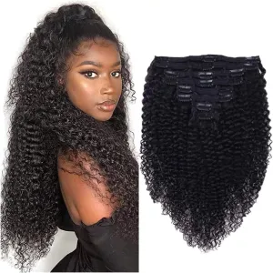 Clip in Hair Extensions Curly Clip in Hair Extensions Human Hair for Black Women - 8 Pieces/Set #1B Double Weft Brazilian Remy Human Hair Clip in Extensions Thick to Ends Human Hair Extensions Clip(20