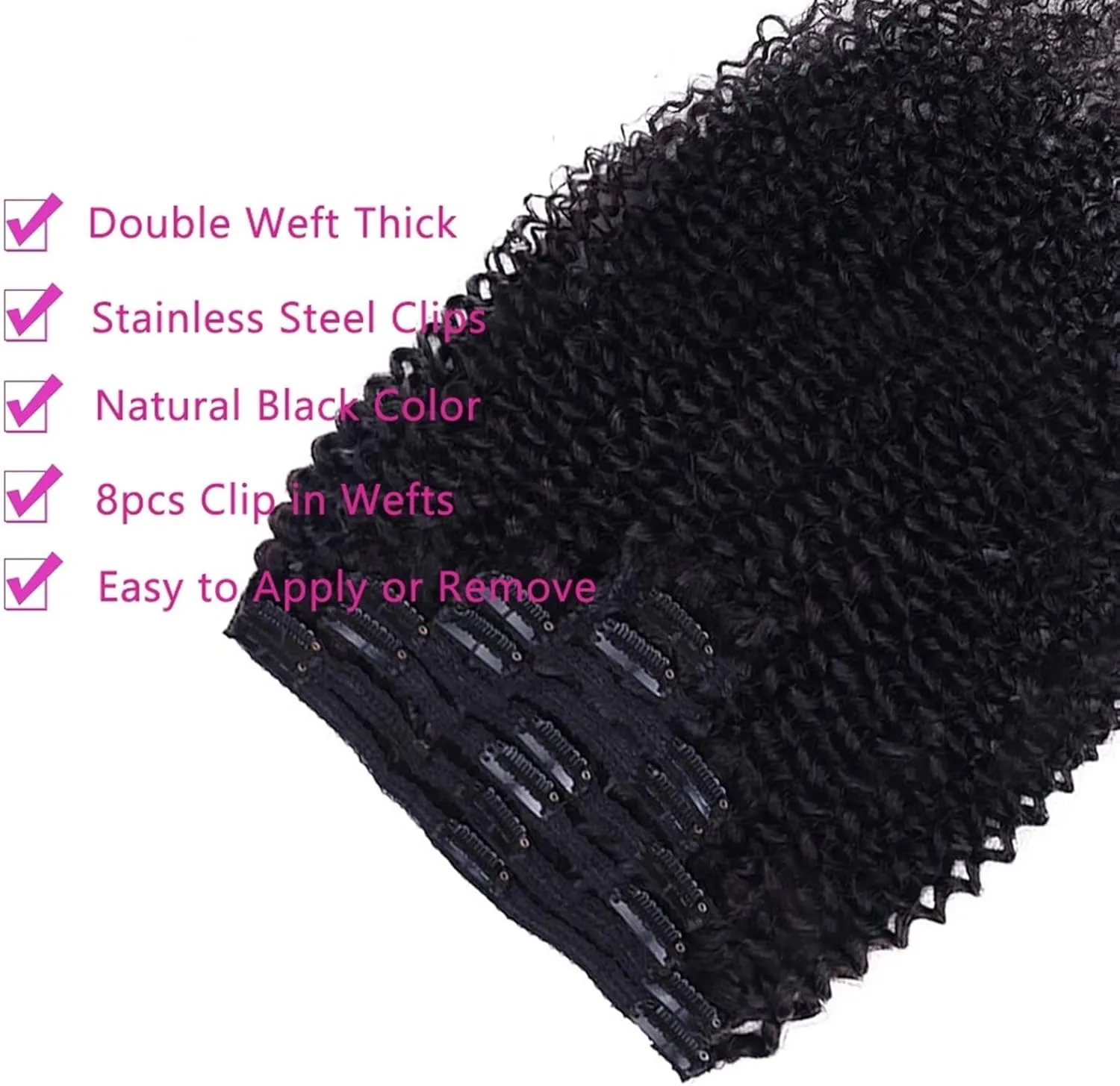 Clip in Hair Extensions Curly Clip in Hair Extensions Human Hair for Black Women - 8 Pieces/Set #1B Double Weft Brazilian Remy Human Hair Clip in Extensions Thick to Ends Human Hair Extensions Clip(20